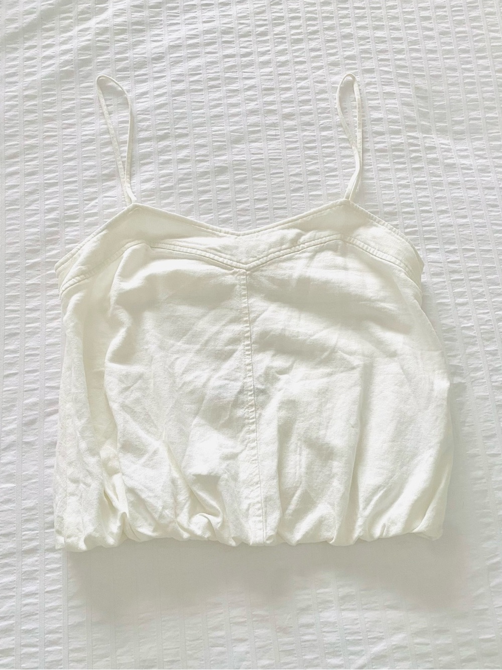 ZARA Linen Blend Balloon Crop Top Ecru White - Size Small